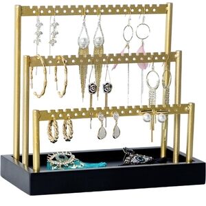 3-Tier Earring Holder Organizer Stand, 105 Holes Gold Metal Earring Rack Jewelry